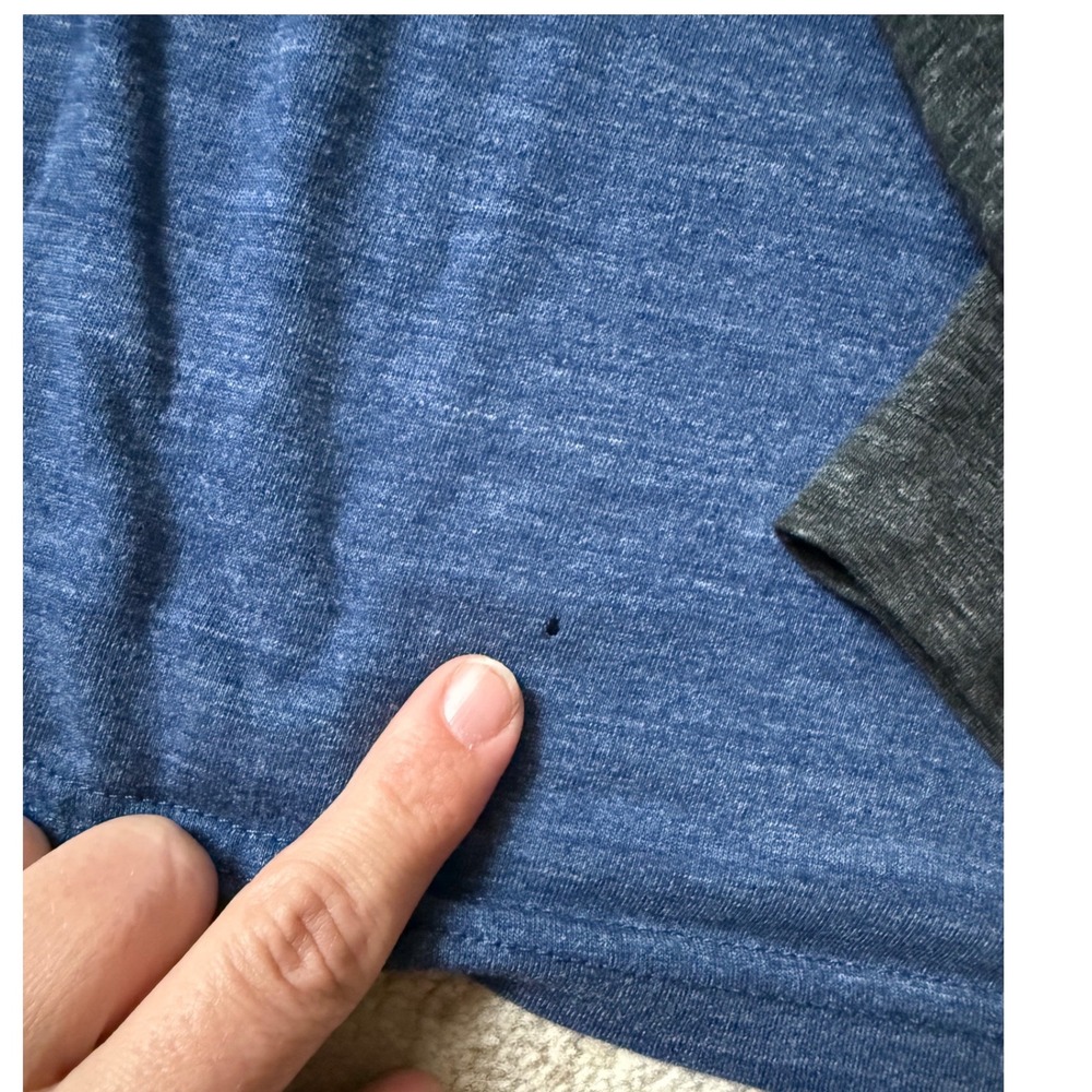 Marc Anthony Mens Raglan Baseball Tee Blue Charcoal Gray Heathered Shirt Medium - Picture 4 of 4